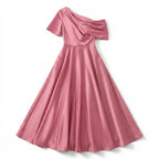Women’s One Shoulder Midi Dress – A Line Satin