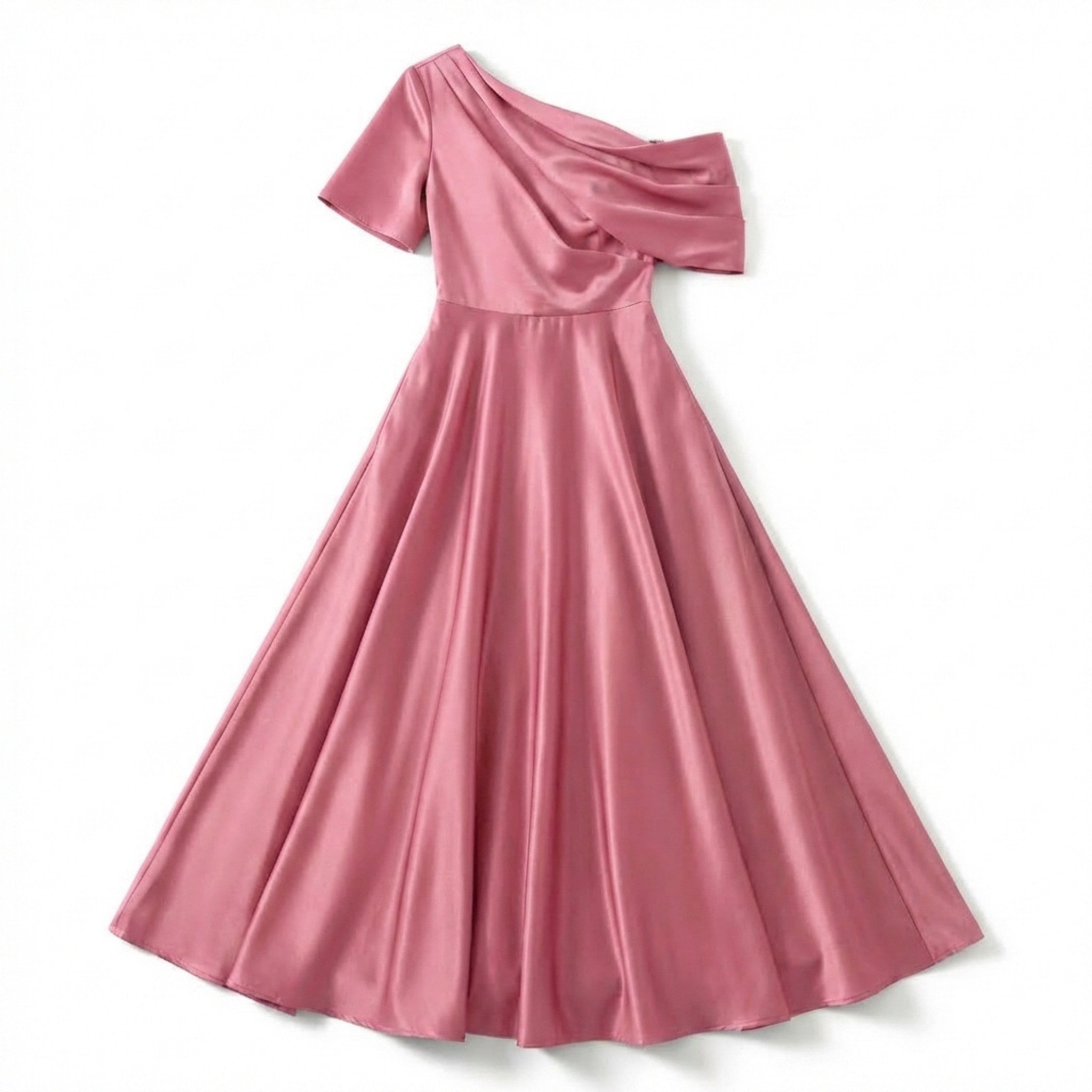 Women’s One Shoulder Midi Dress – A Line Satin