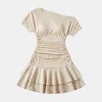 Women’s One Shoulder Ruched Mini Dress – Ruffle Hem Bodycon Design