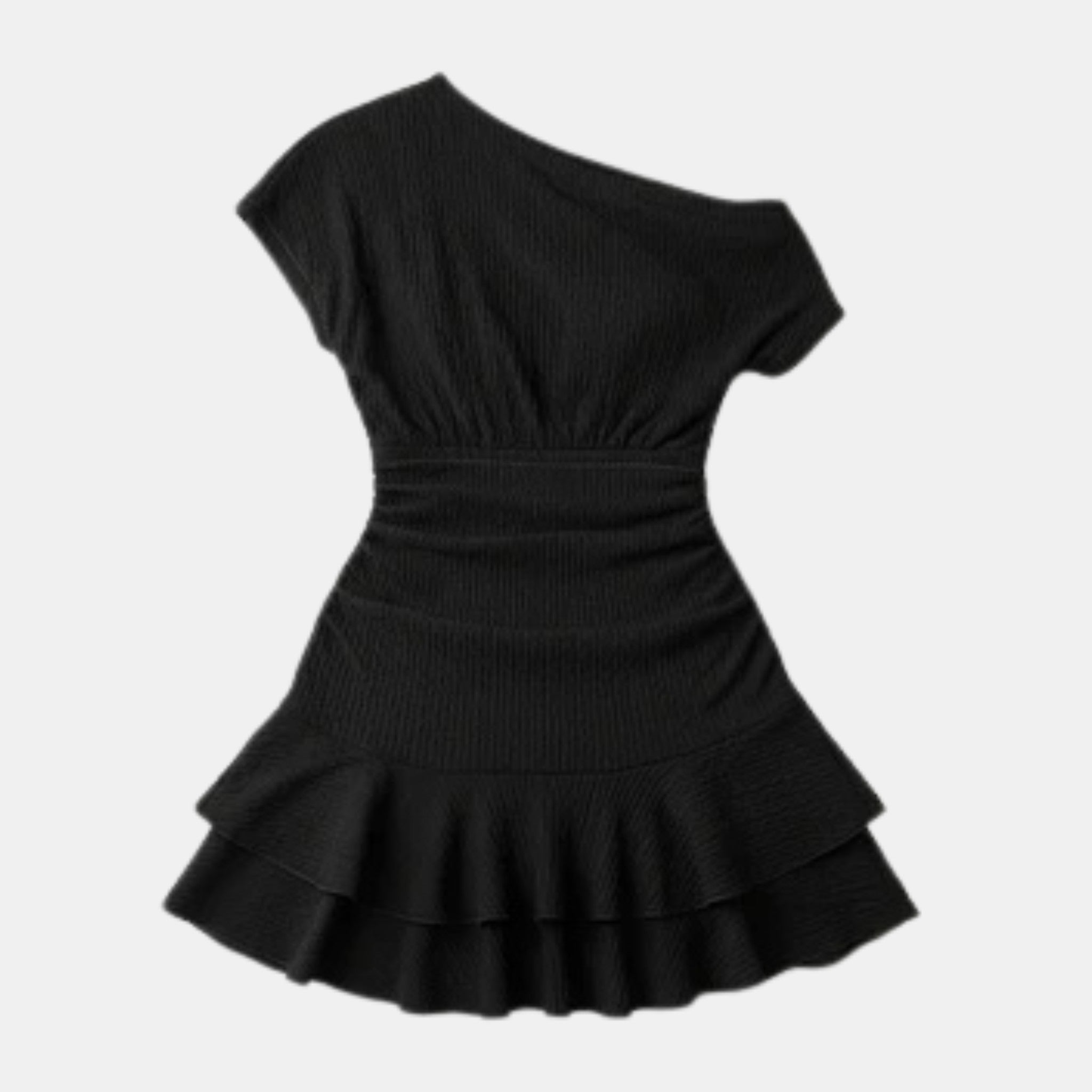 Women’s One Shoulder Ruched Mini Dress – Ruffle Hem Bodycon Design