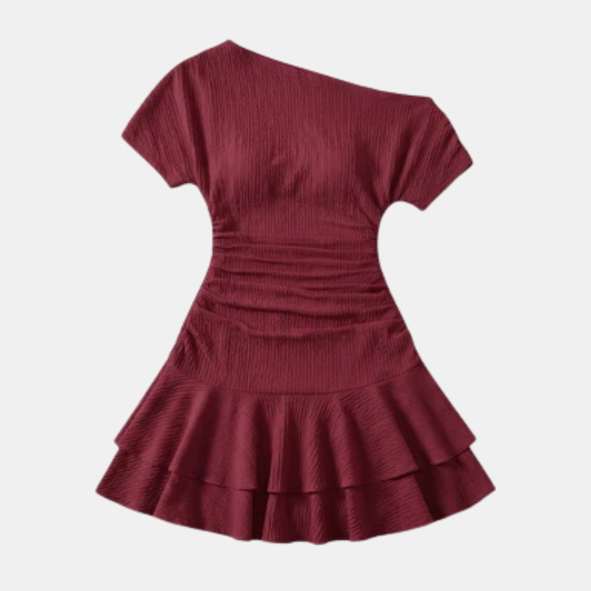 Women’s One Shoulder Ruched Mini Dress – Ruffle Hem Bodycon Design