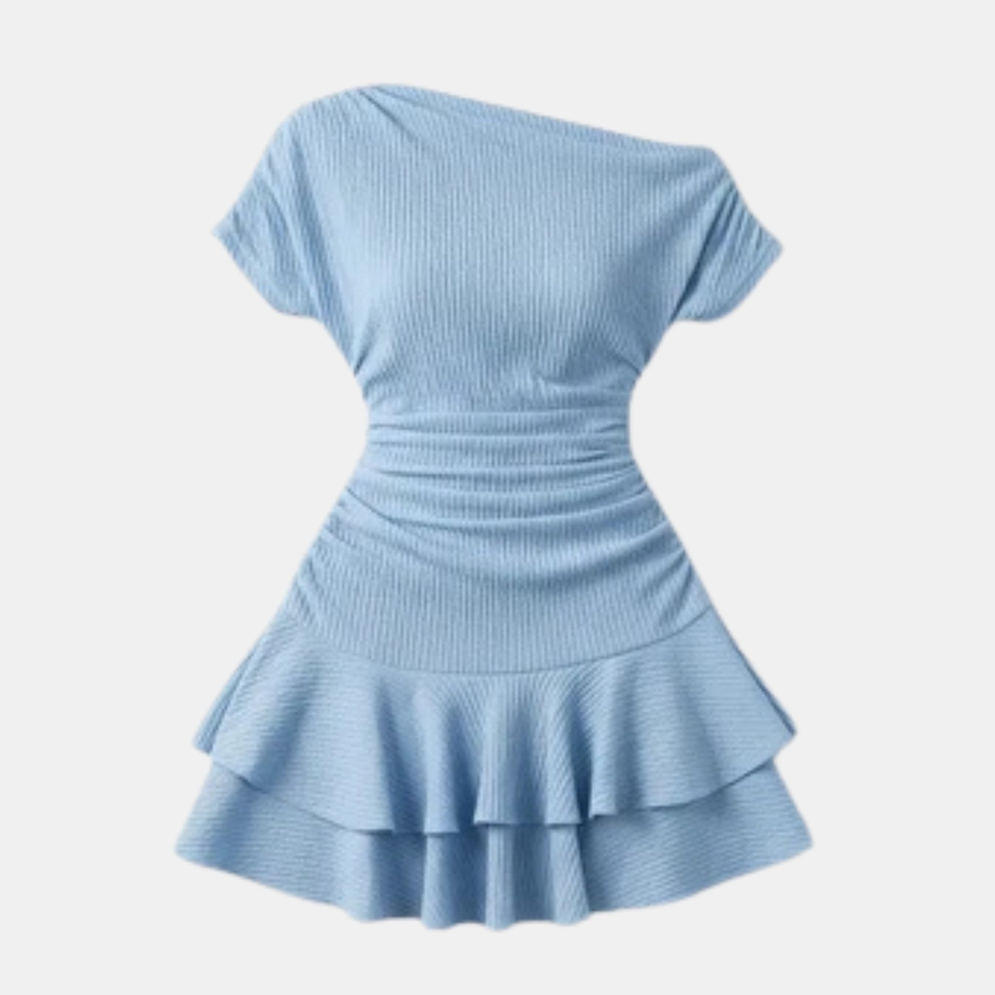 Women’s One Shoulder Ruched Mini Dress – Ruffle Hem Bodycon Design