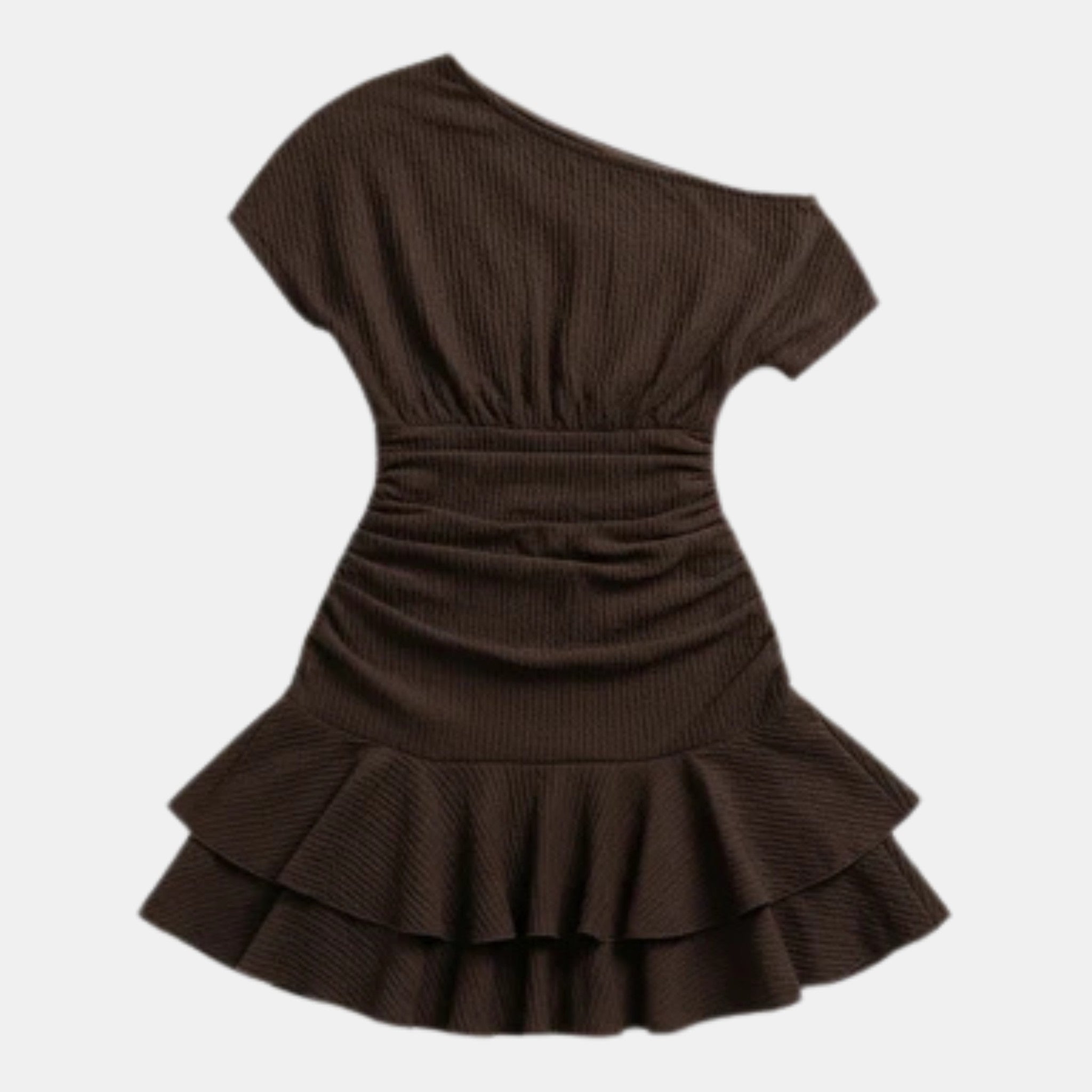 Women’s One Shoulder Ruched Mini Dress – Ruffle Hem Bodycon Design