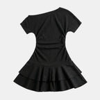 Women’s One Shoulder Ruched Mini Dress – Ruffle Hem Bodycon Design
