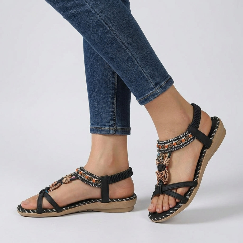 Women’s Open Toe Sandals – Decorative Strap Flat Design