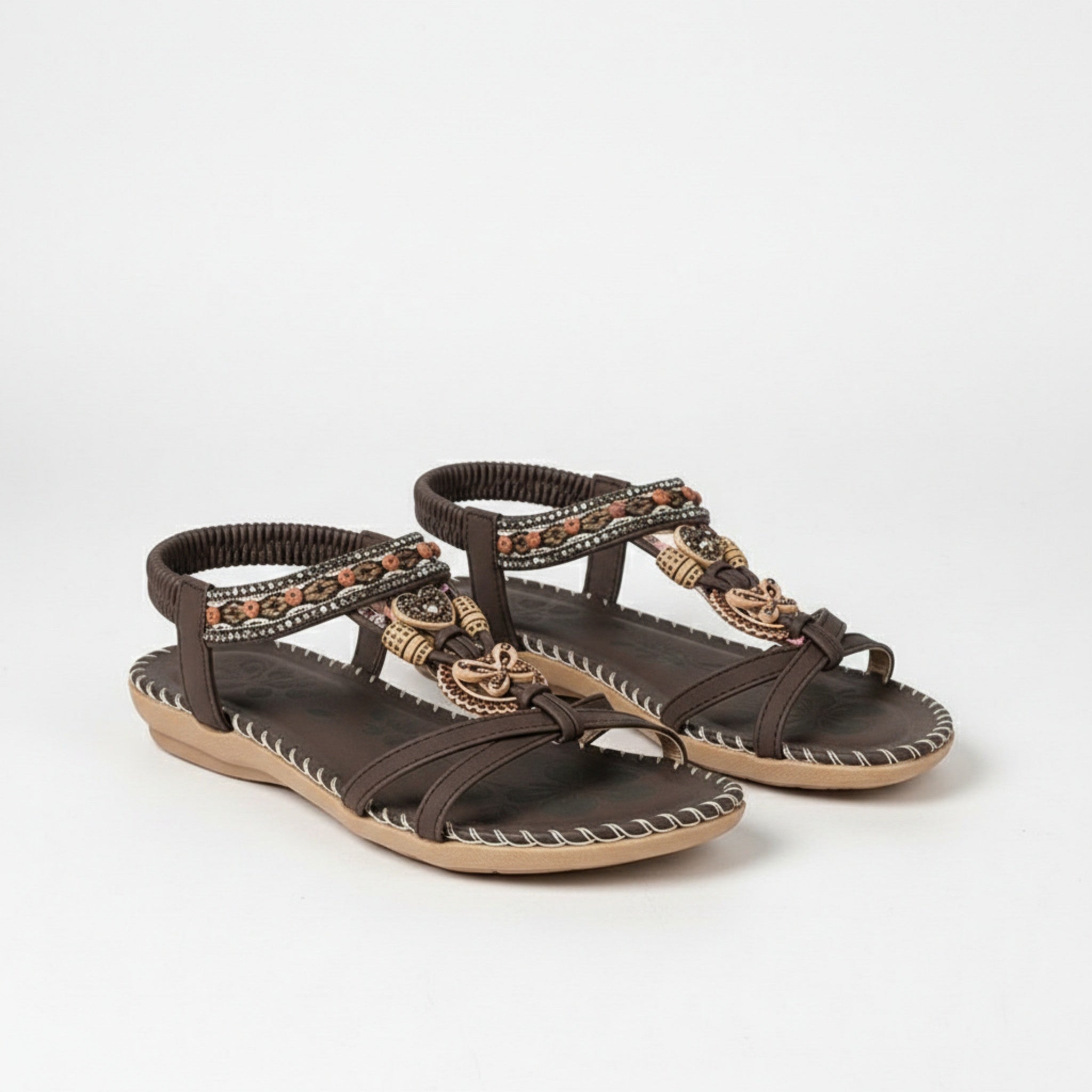 Women’s Open Toe Sandals – Decorative Strap Flat Design
