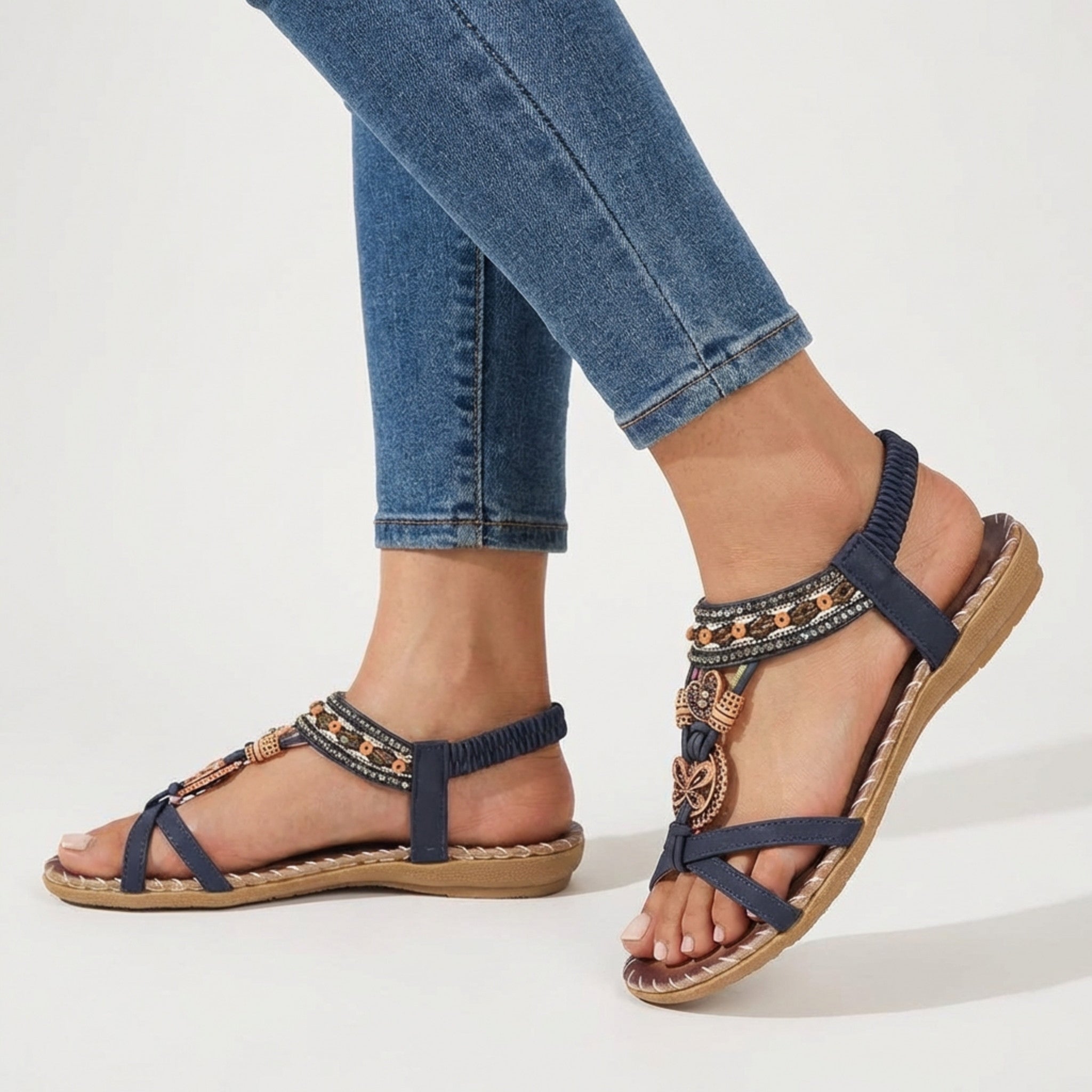 Women’s Open Toe Sandals – Decorative Strap Flat Design
