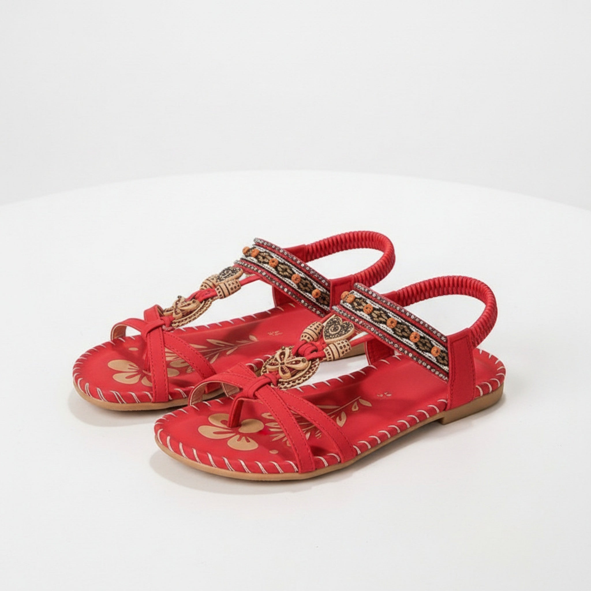 Women’s Open Toe Sandals – Decorative Strap Flat Design