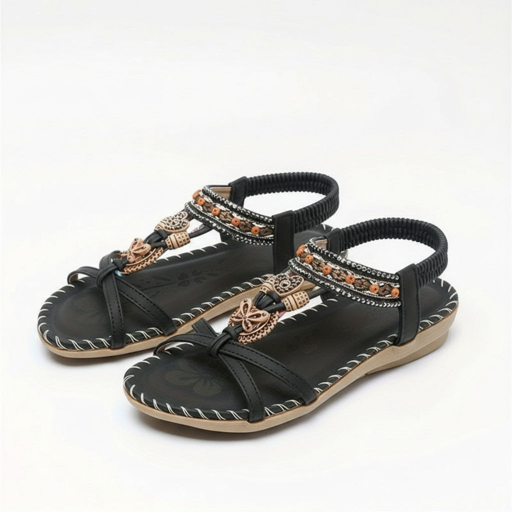 Women’s Open Toe Sandals – Decorative Strap Flat Design