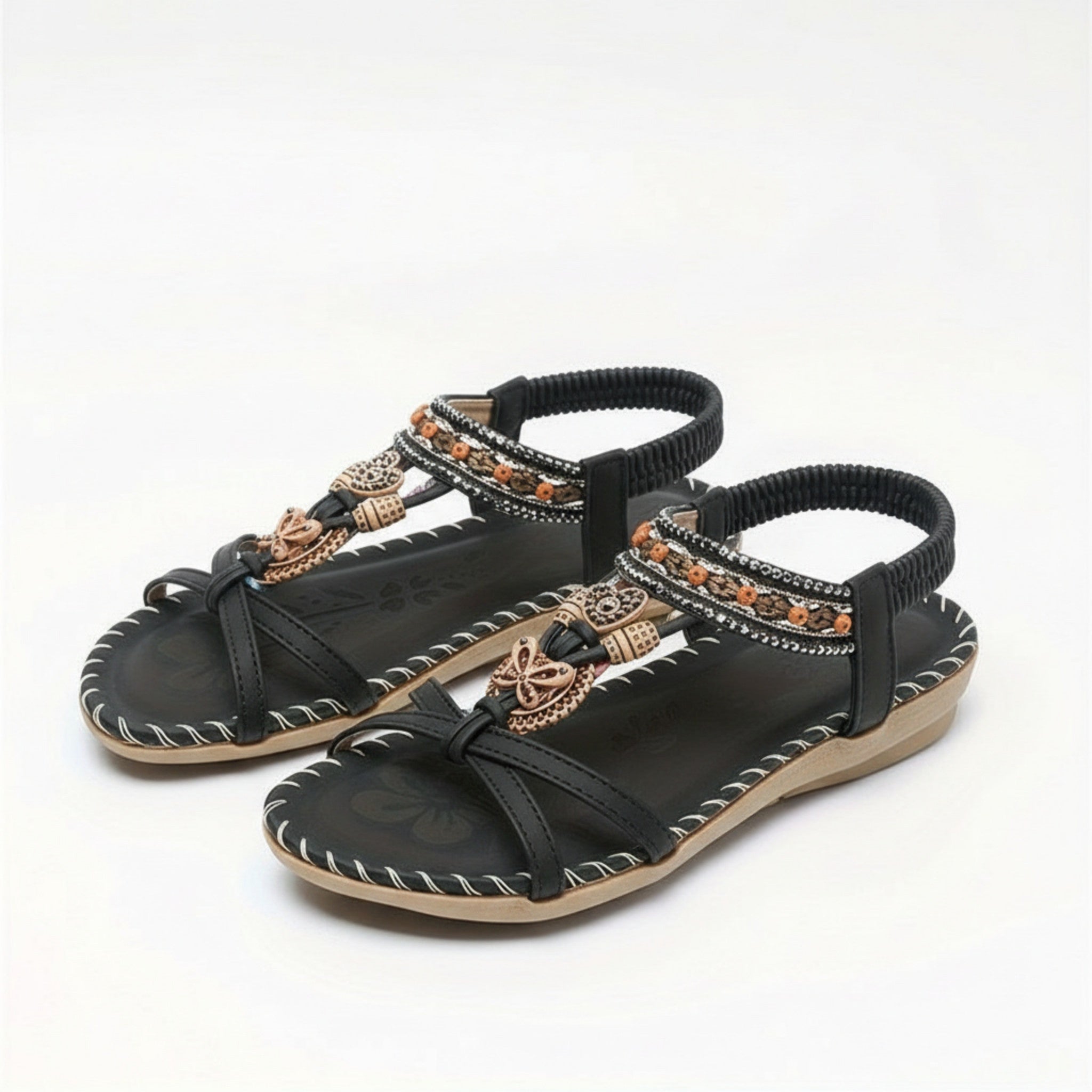 Women’s Open Toe Sandals – Decorative Strap Flat Design