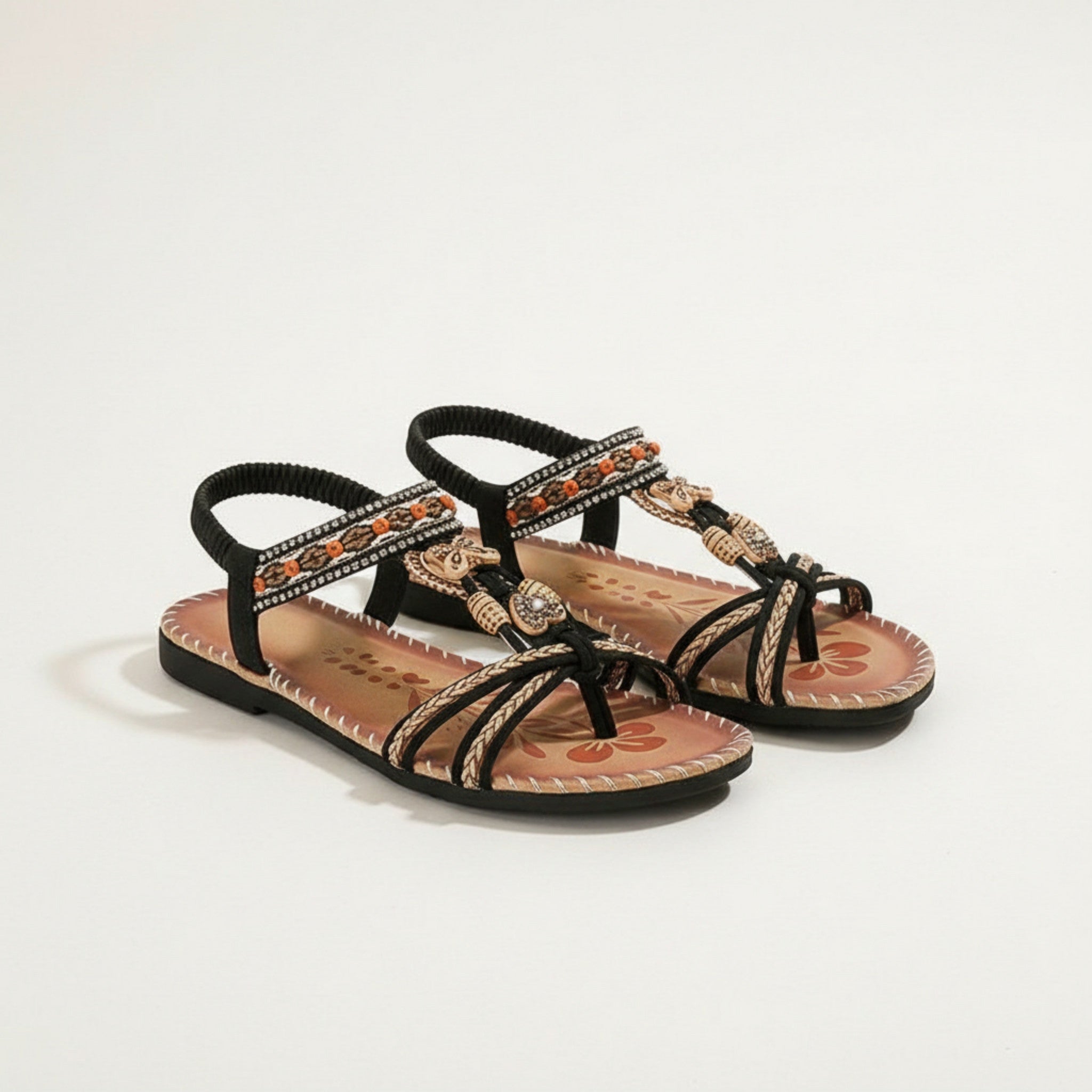 Women’s Open Toe Sandals – Decorative Strap Flat Design