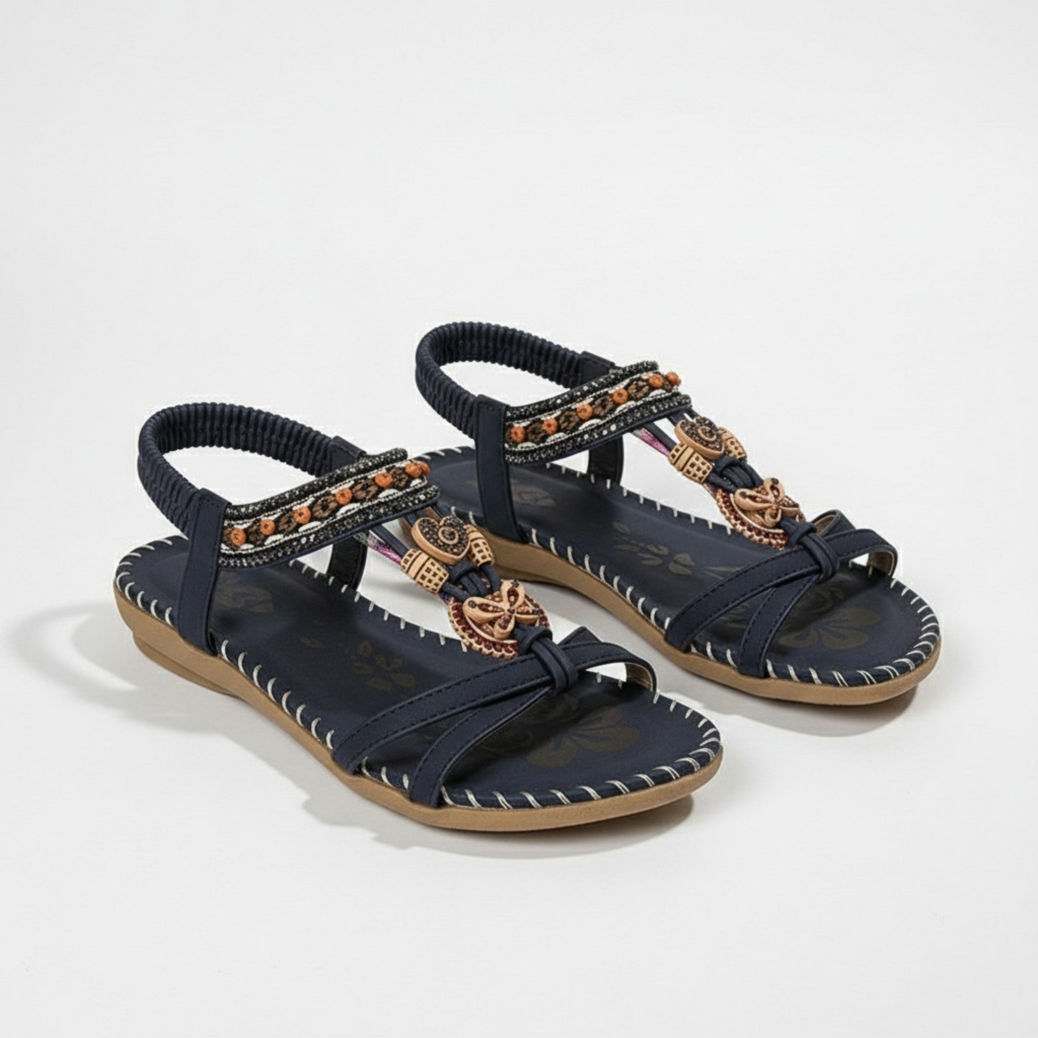 Women’s Open Toe Sandals – Decorative Strap Flat Design