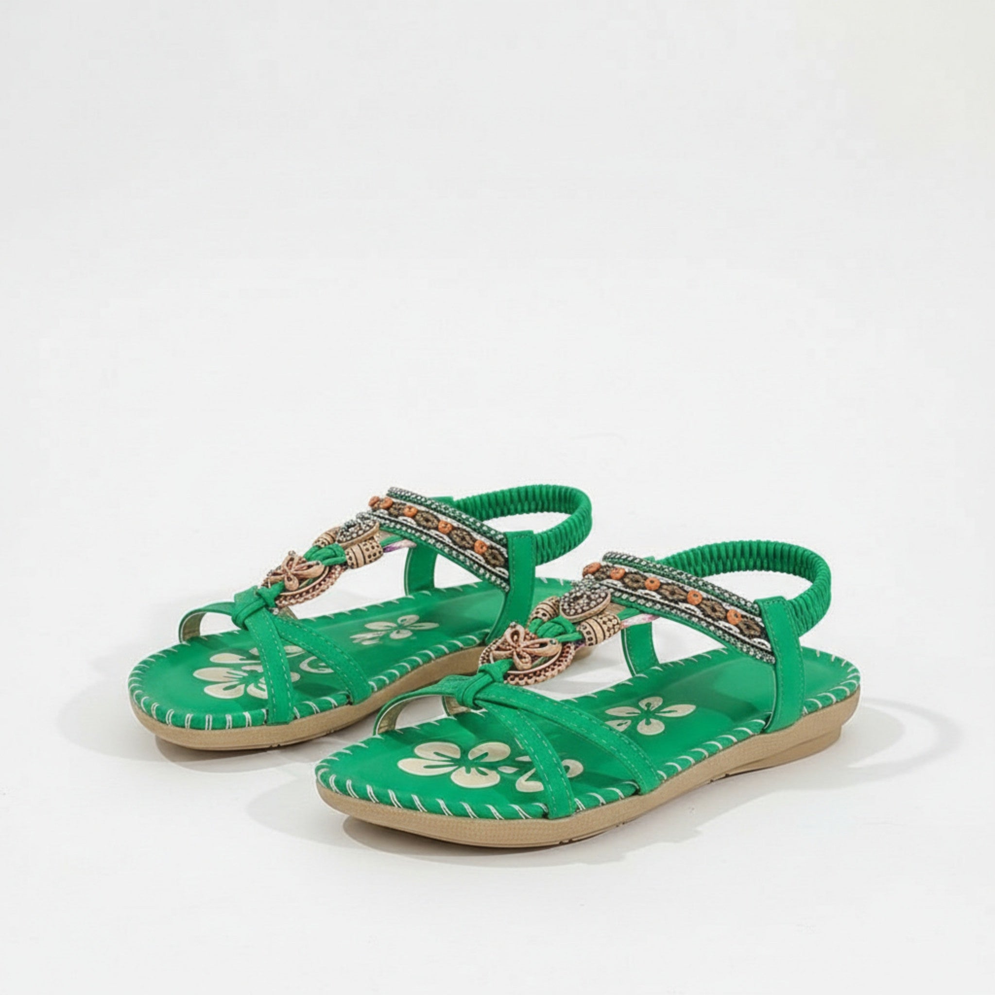 Women’s Open Toe Sandals – Decorative Strap Flat Design