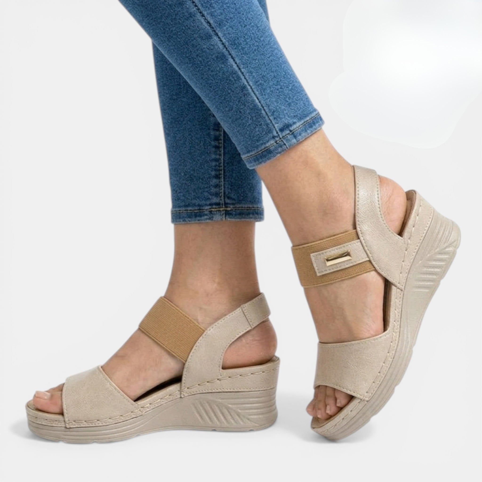 Women’s Open Toe Wedge Sandals – Double Strap Orthopedic Design