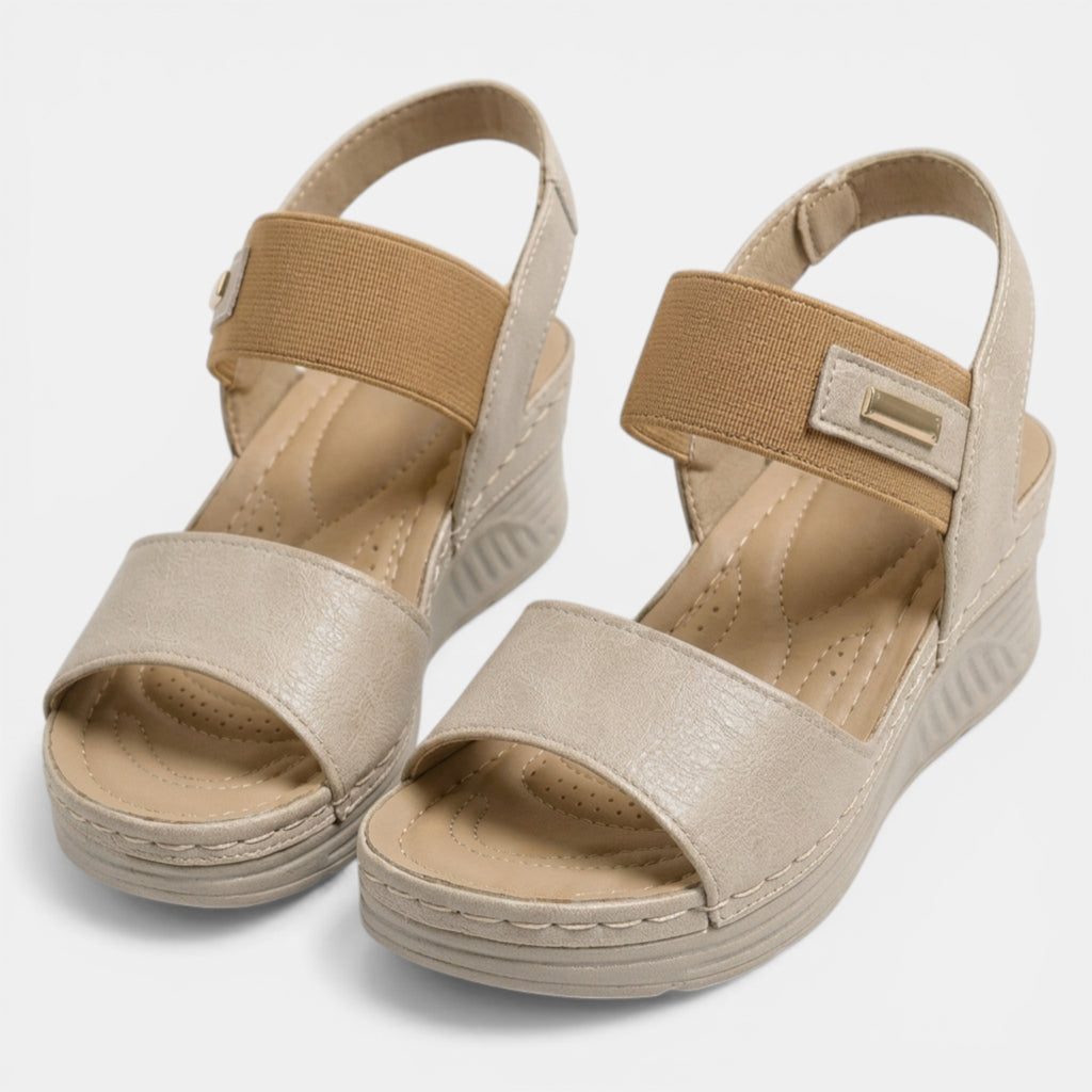 Women’s Open Toe Wedge Sandals – Double Strap Orthopedic Design