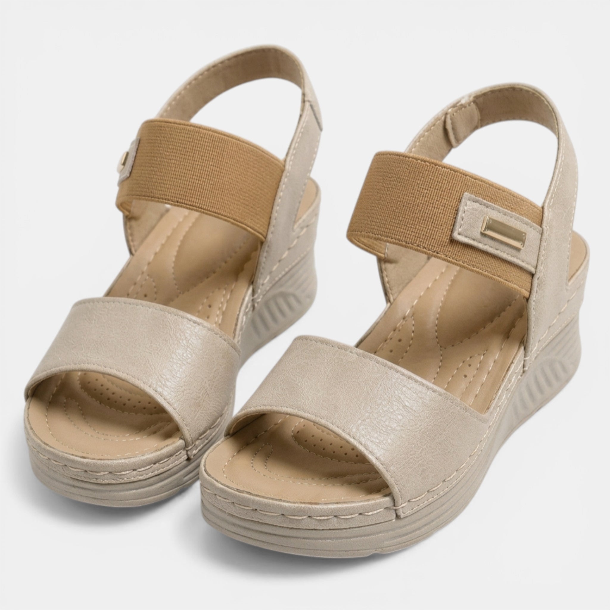 Women’s Open Toe Wedge Sandals – Double Strap Orthopedic Design