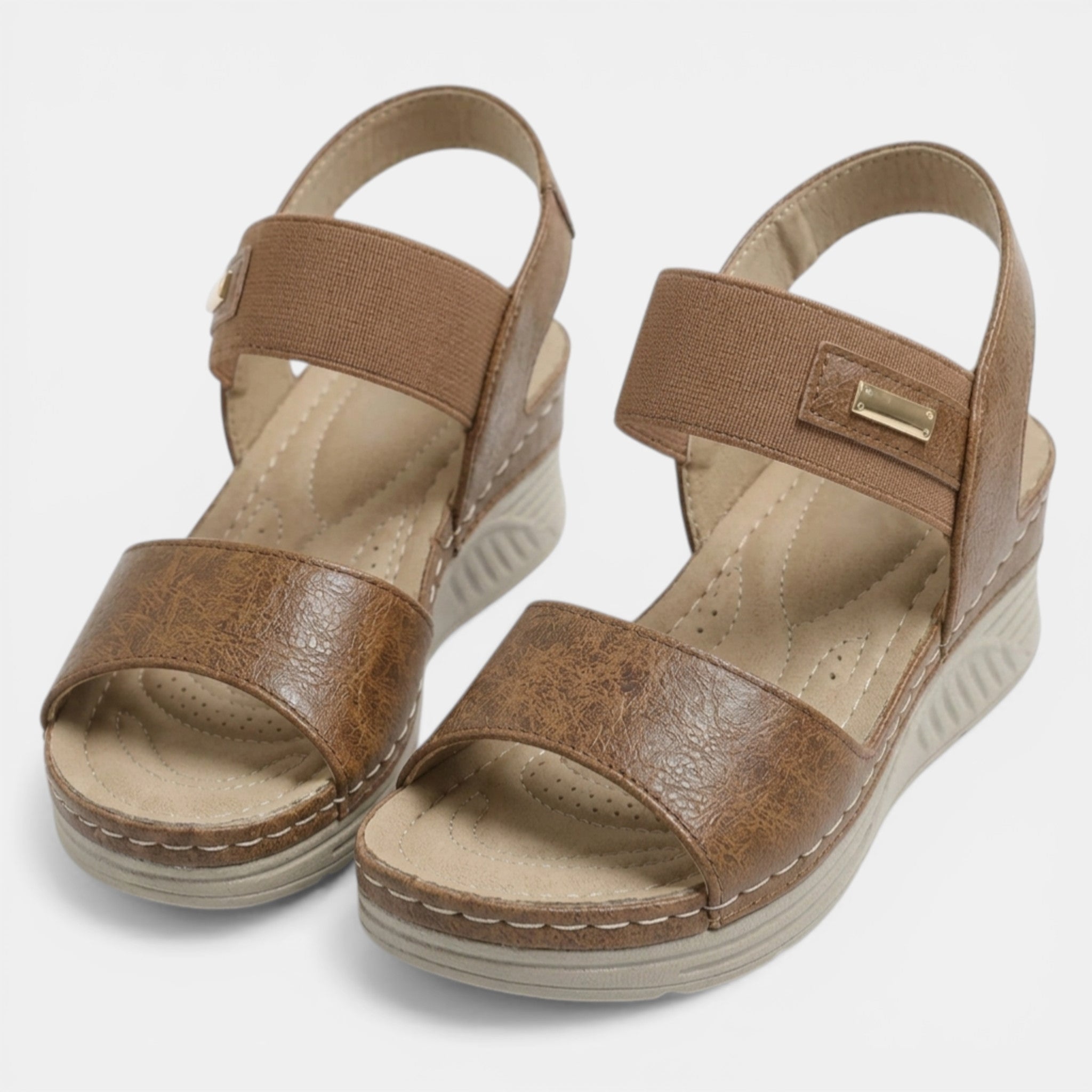 Women’s Open Toe Wedge Sandals – Double Strap Orthopedic Design