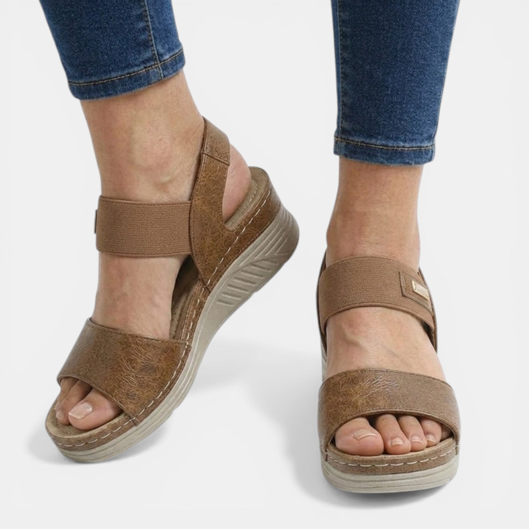 Women’s Open Toe Wedge Sandals – Double Strap Orthopedic Design