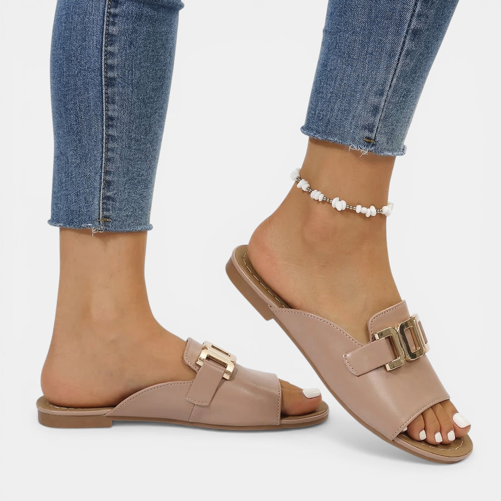 Women’s Open Toe Slide Sandals – Platform Sole Buckle Detail