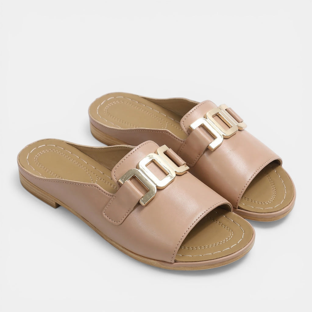 Women’s Open Toe Slide Sandals – Platform Sole Buckle Detail