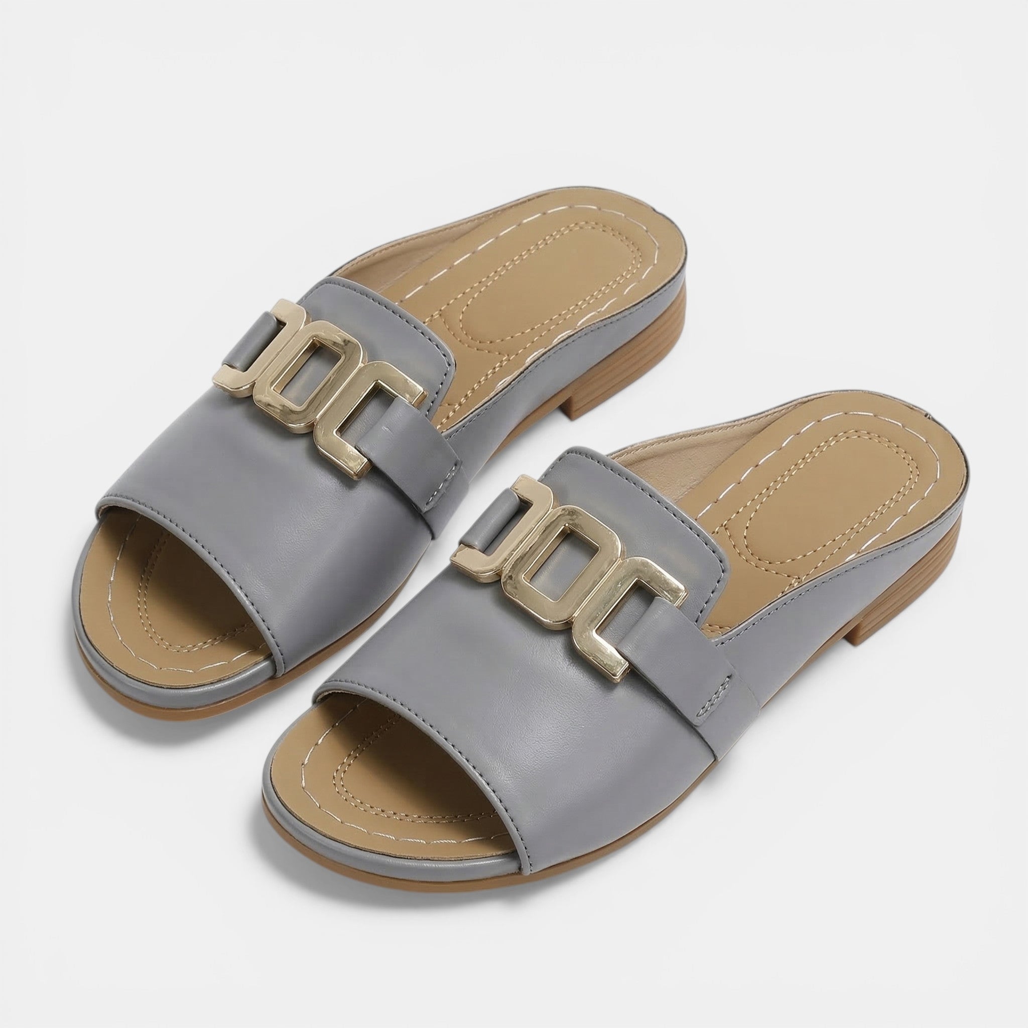 Women’s Open Toe Slide Sandals – Platform Sole Buckle Detail