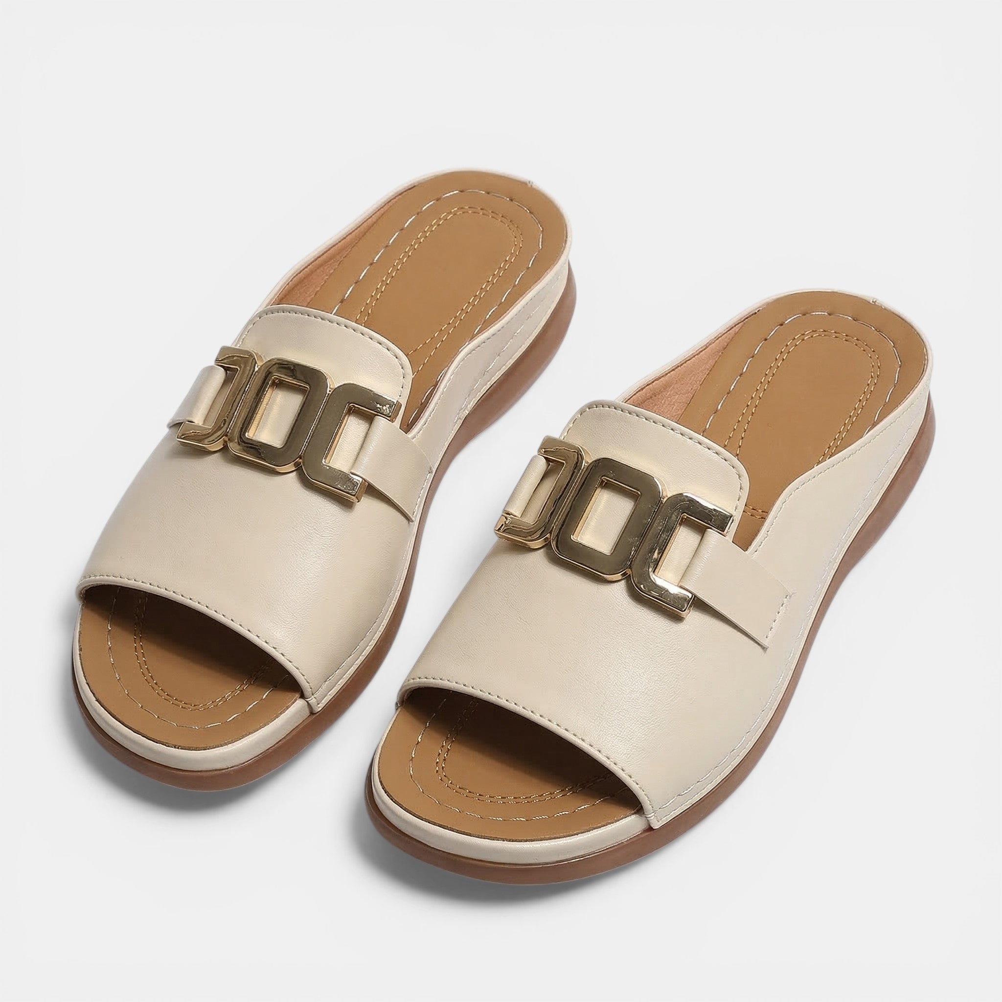 Women’s Open Toe Slide Sandals – Platform Sole Buckle Detail