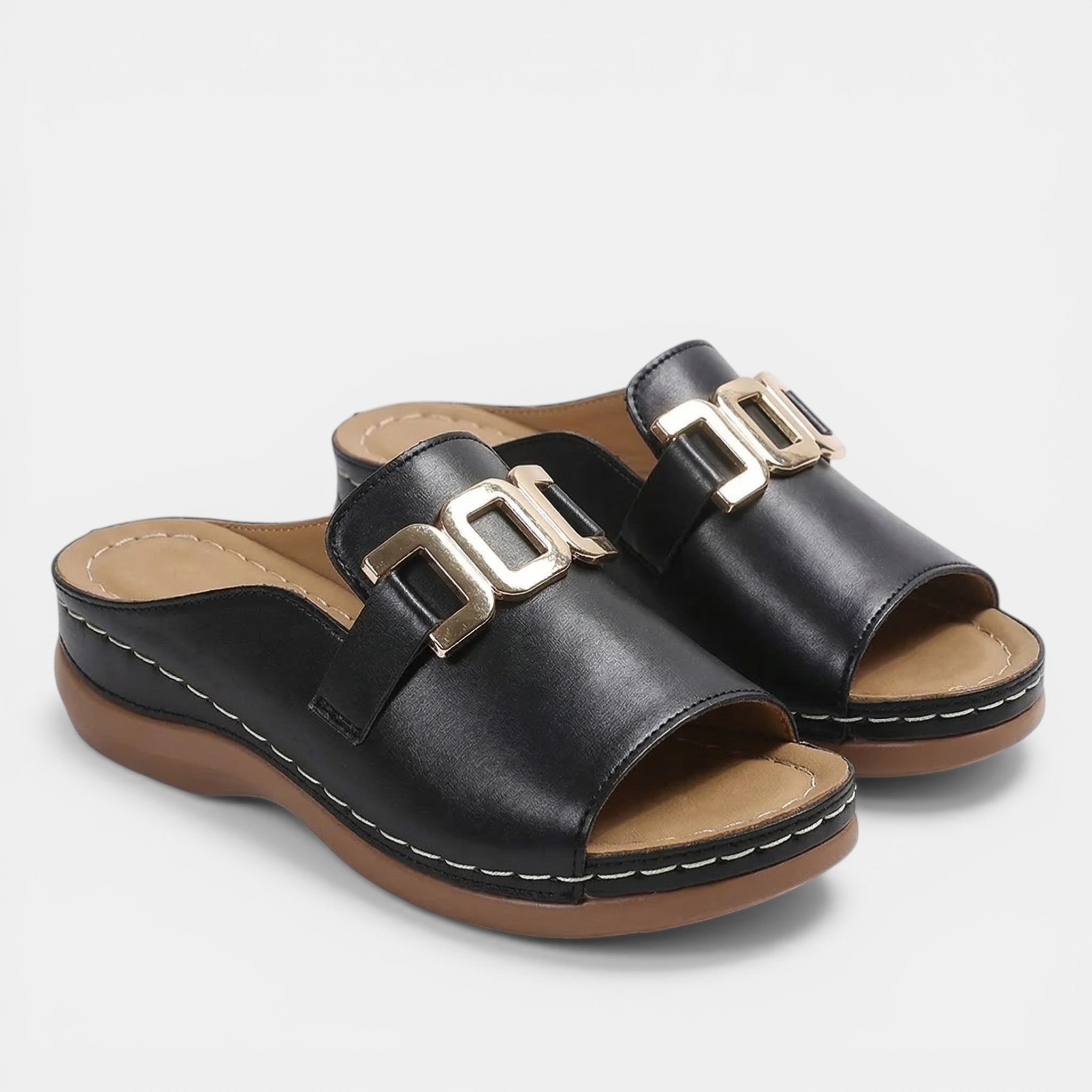 Women’s Open Toe Slide Sandals – Platform Sole Buckle Detail