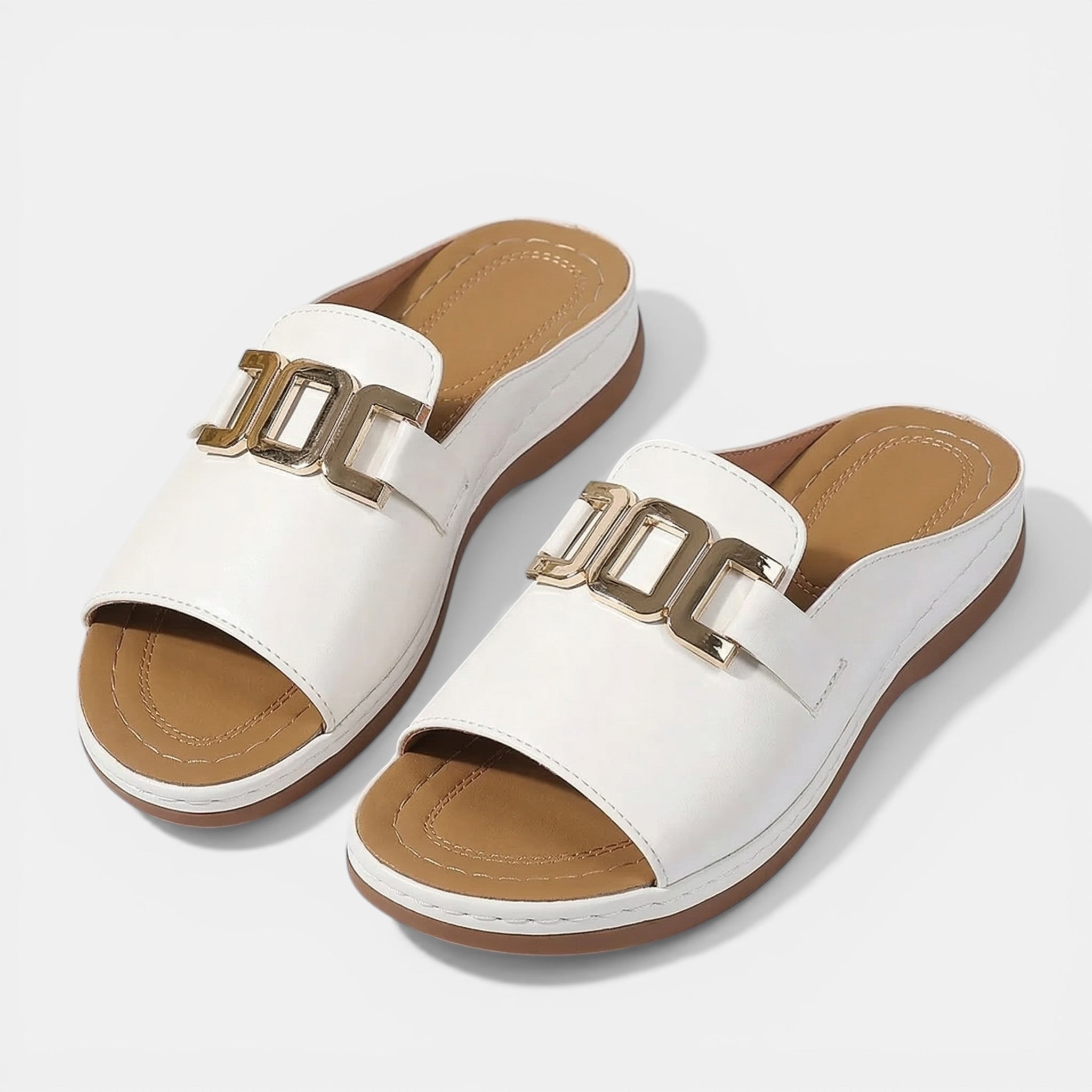 Women’s Open Toe Slide Sandals – Platform Sole Buckle Detail
