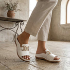Women’s Open Toe Slide Sandals – Platform Sole Buckle Detail