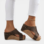 Women’s Open Toe Wedge Sandals – Slip-On Platform Design
