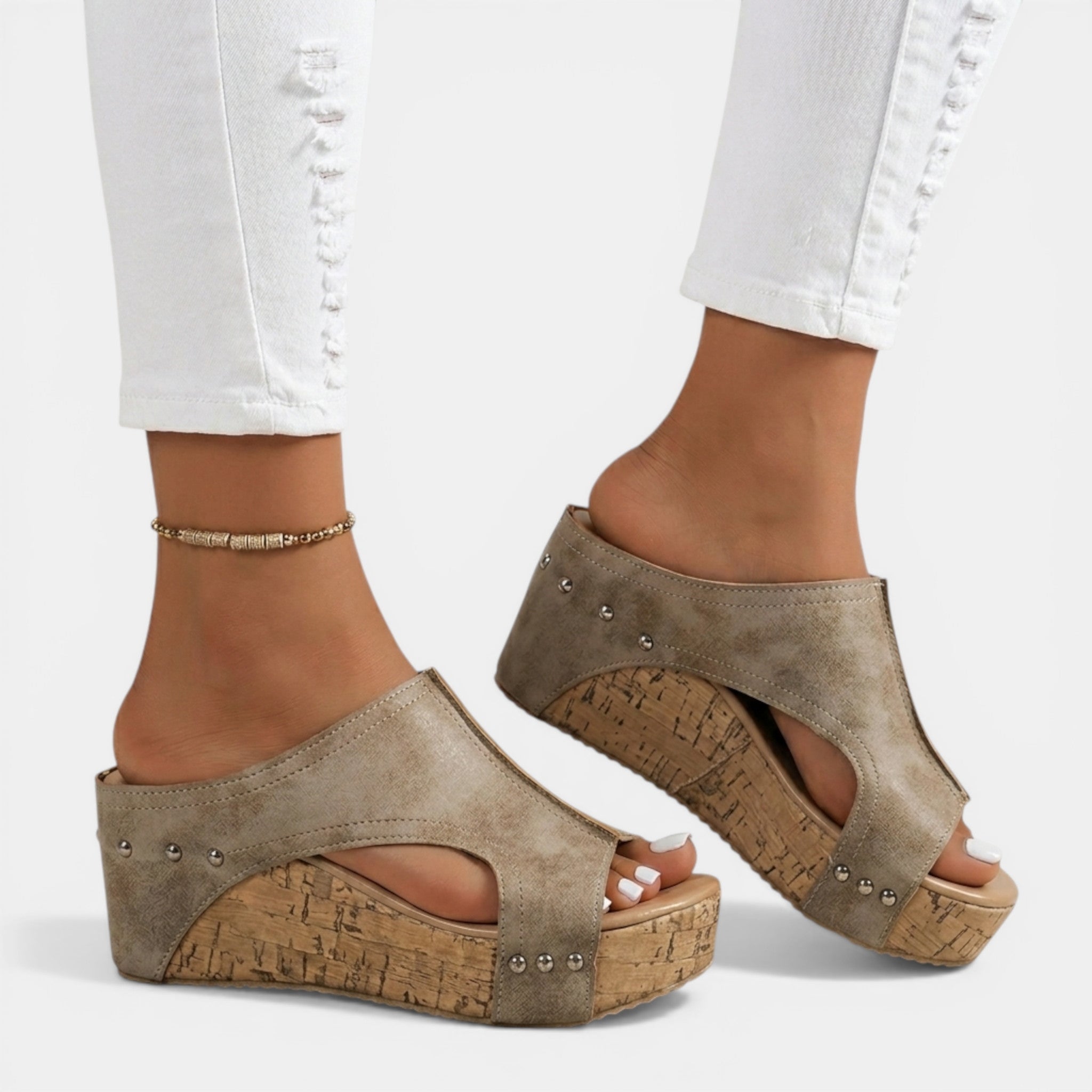 Women’s Open Toe Wedge Sandals – Slip-On Platform Design