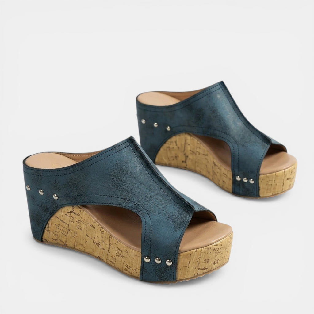 Women’s Open Toe Wedge Sandals – Slip-On Platform Design