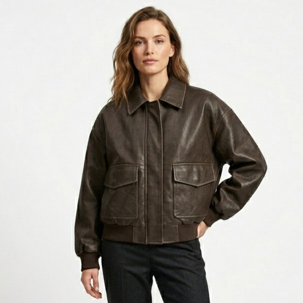 Women’s Oversized Zip-Up Jacket – Ribbed Hem Detail