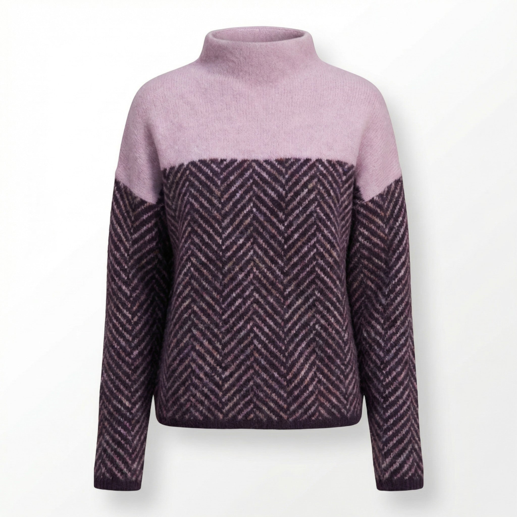 Women’s Patterned Knit Jumper – High Collar Style