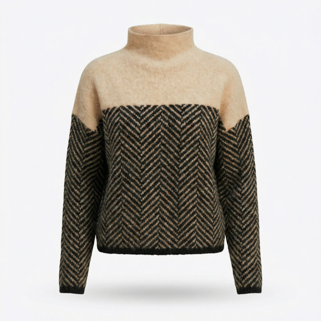 Women’s Patterned Knit Jumper – High Collar Style