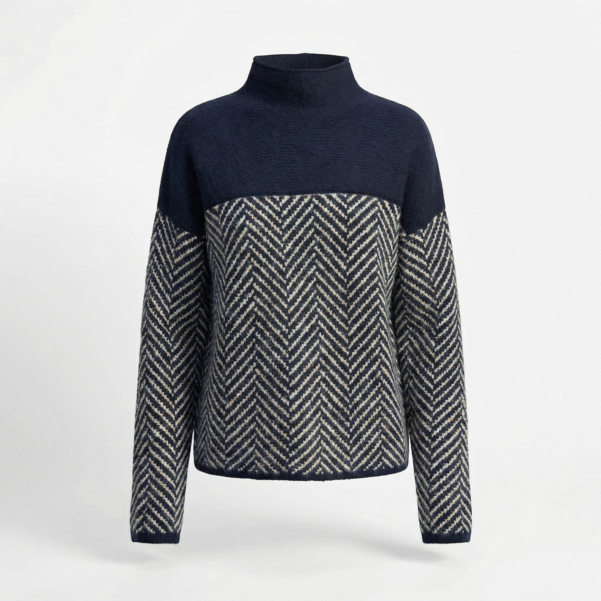 Women’s Patterned Knit Jumper – High Collar Style