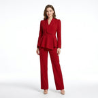 Women’s Peplum Two Piece Set – Wrap Blazer and Wide Leg Trousers