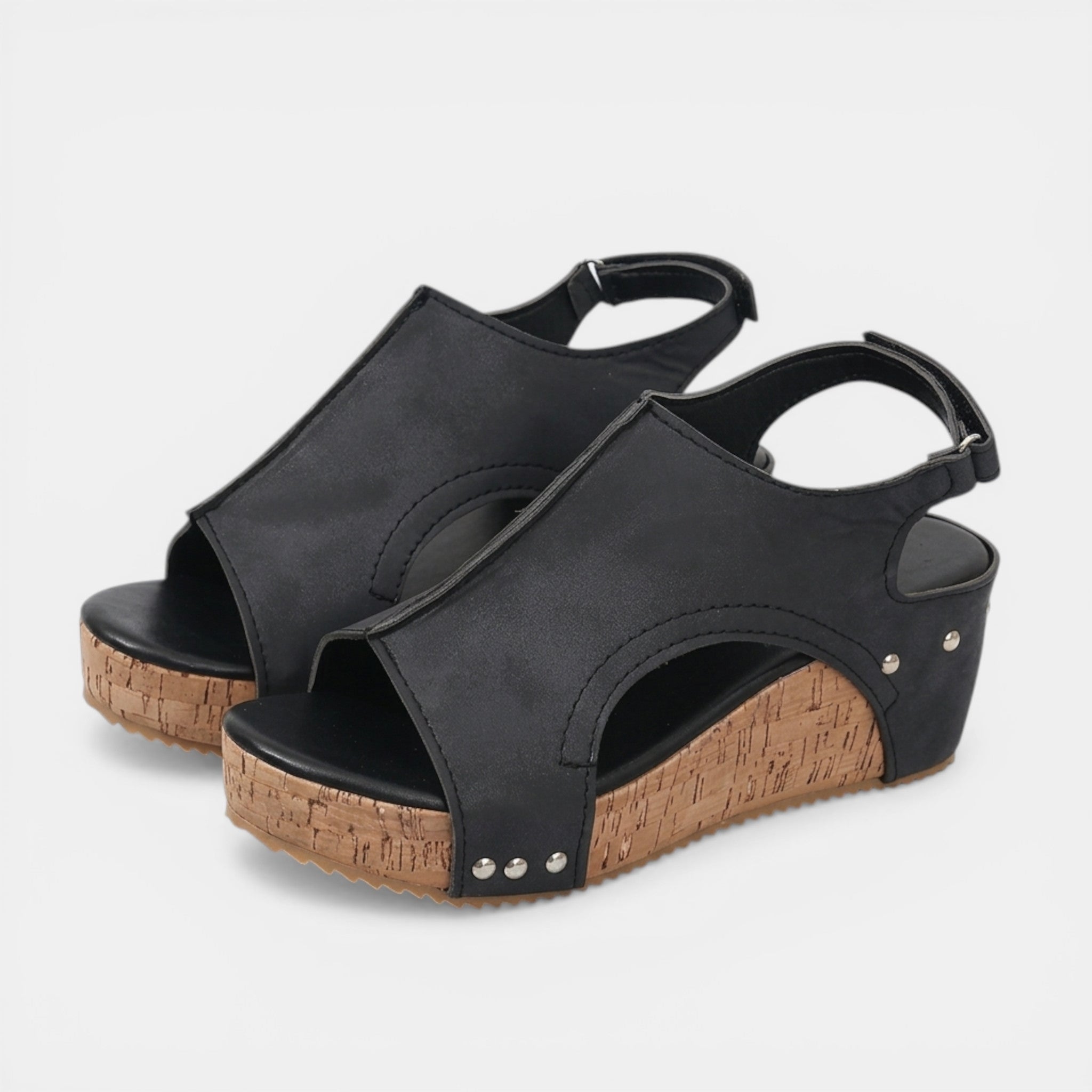 Women’s Platform Sandals – Open Toe Hook and Loop Design
