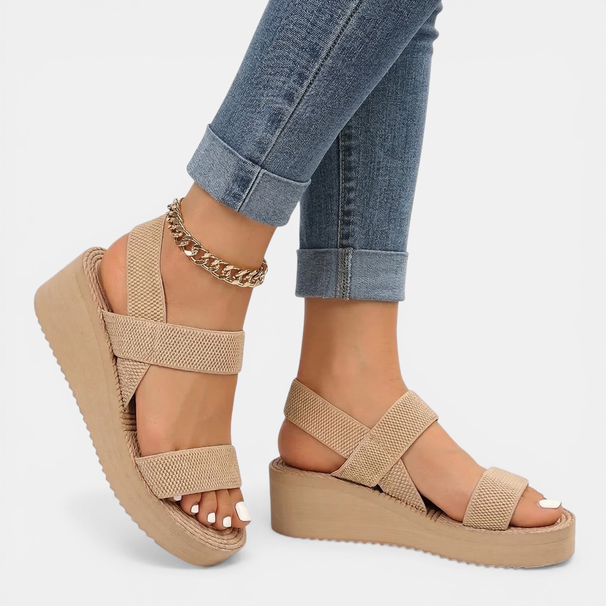 Women’s Platform Wedge Sandals – Open Toe Strap Design
