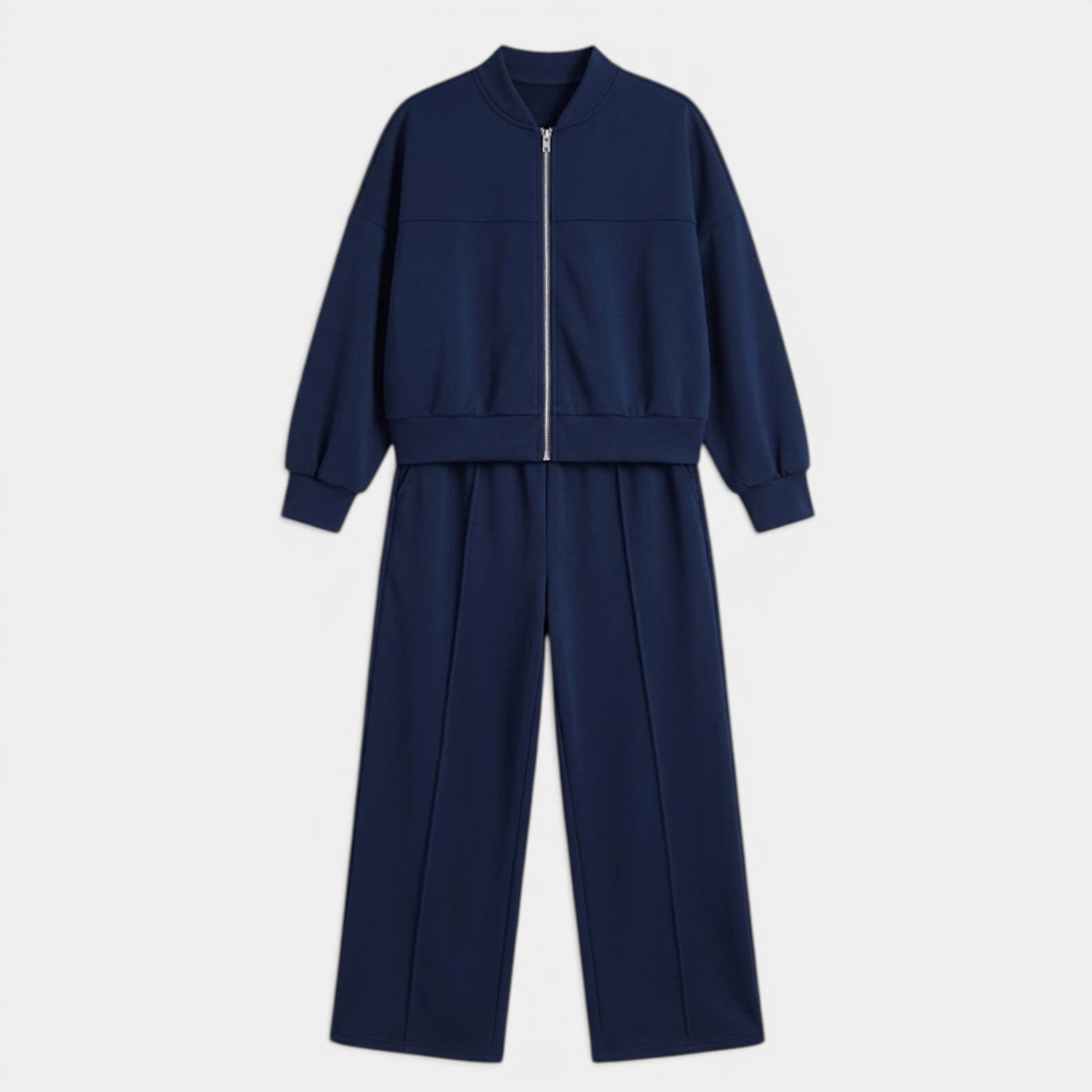 Women’s Plus Size Two-Piece Set – Zip-Up Jacket and Straight Leg Pants