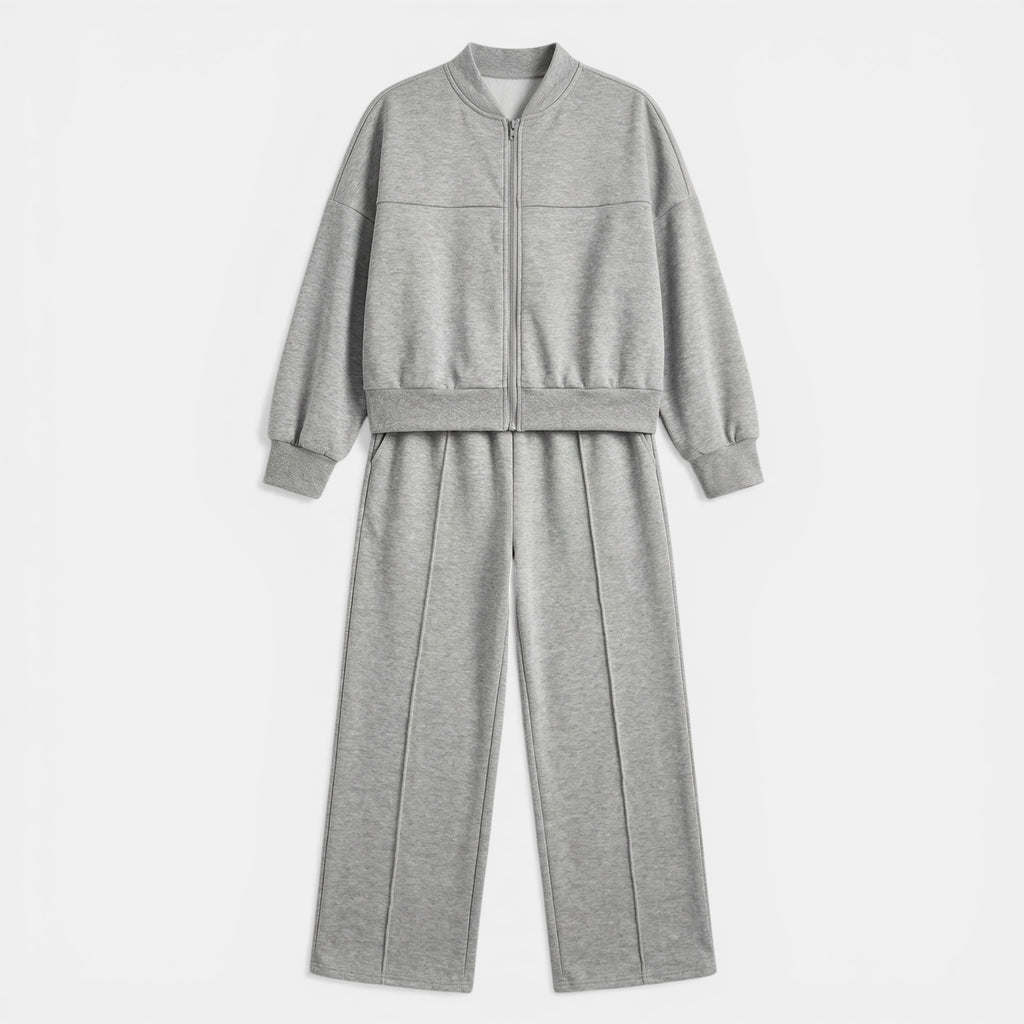 Women’s Plus Size Two-Piece Set – Zip-Up Jacket and Straight Leg Pants