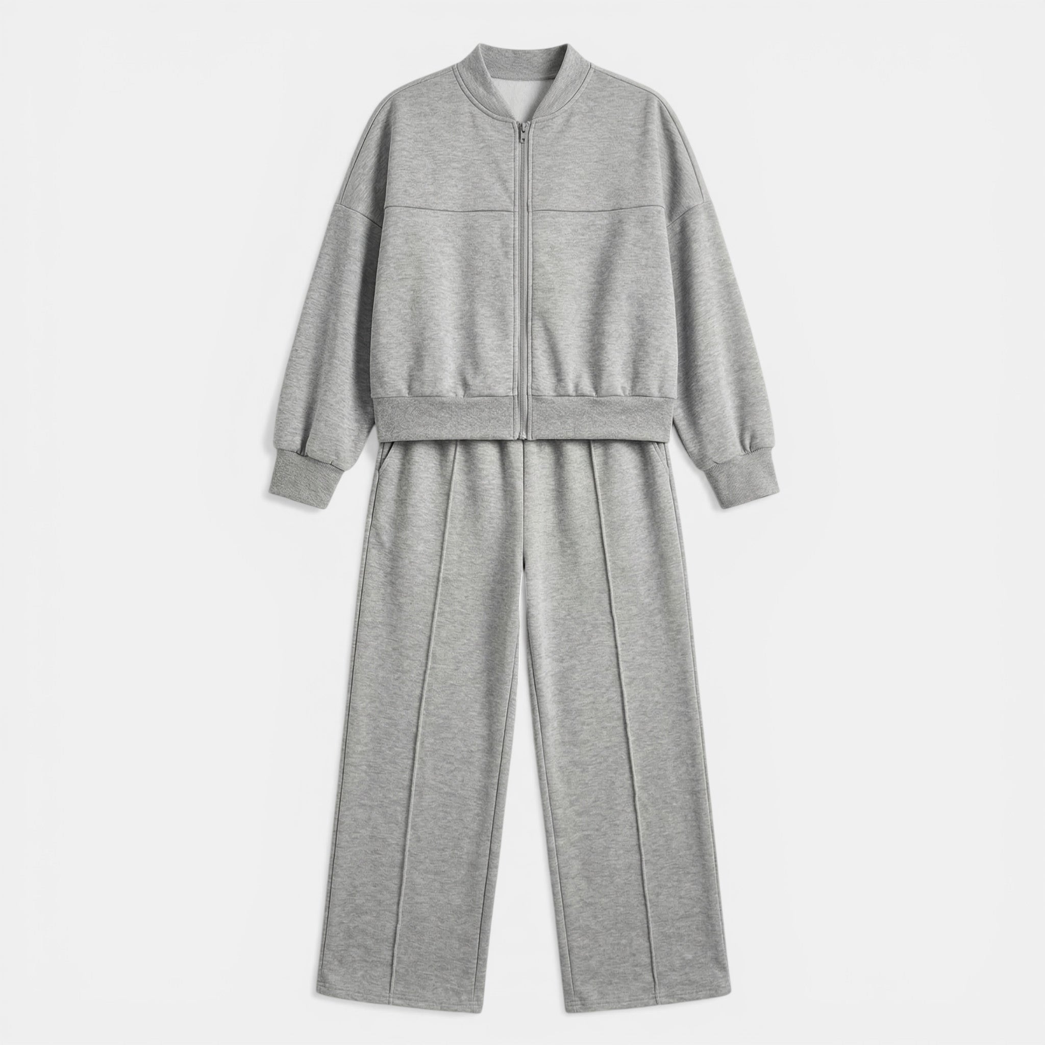 Women’s Plus Size Two-Piece Set – Zip-Up Jacket and Straight Leg Pants