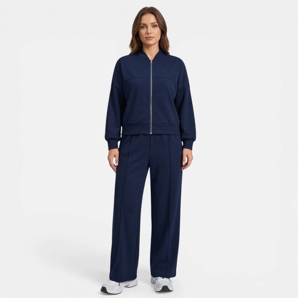 Women’s Plus Size Two-Piece Set – Zip-Up Jacket and Straight Leg Pants