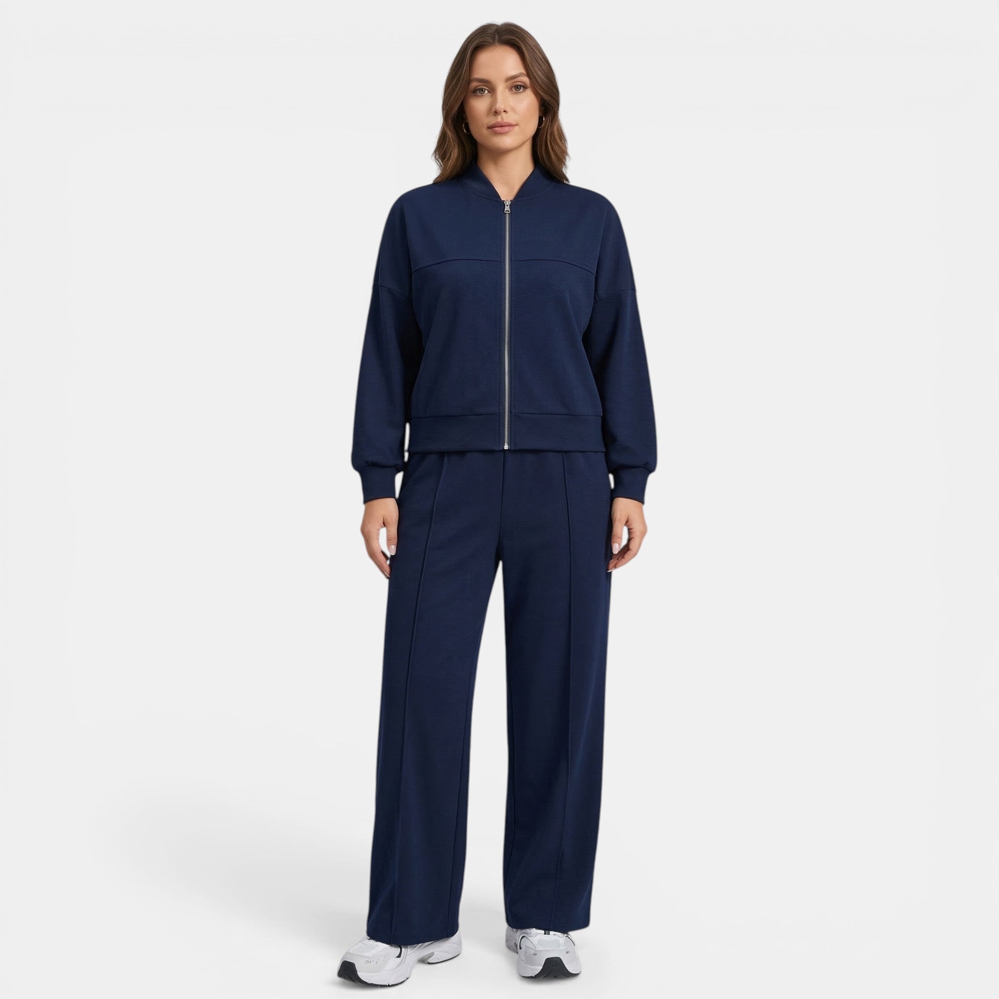 Women’s Plus Size Two-Piece Set – Zip-Up Jacket and Straight Leg Pants