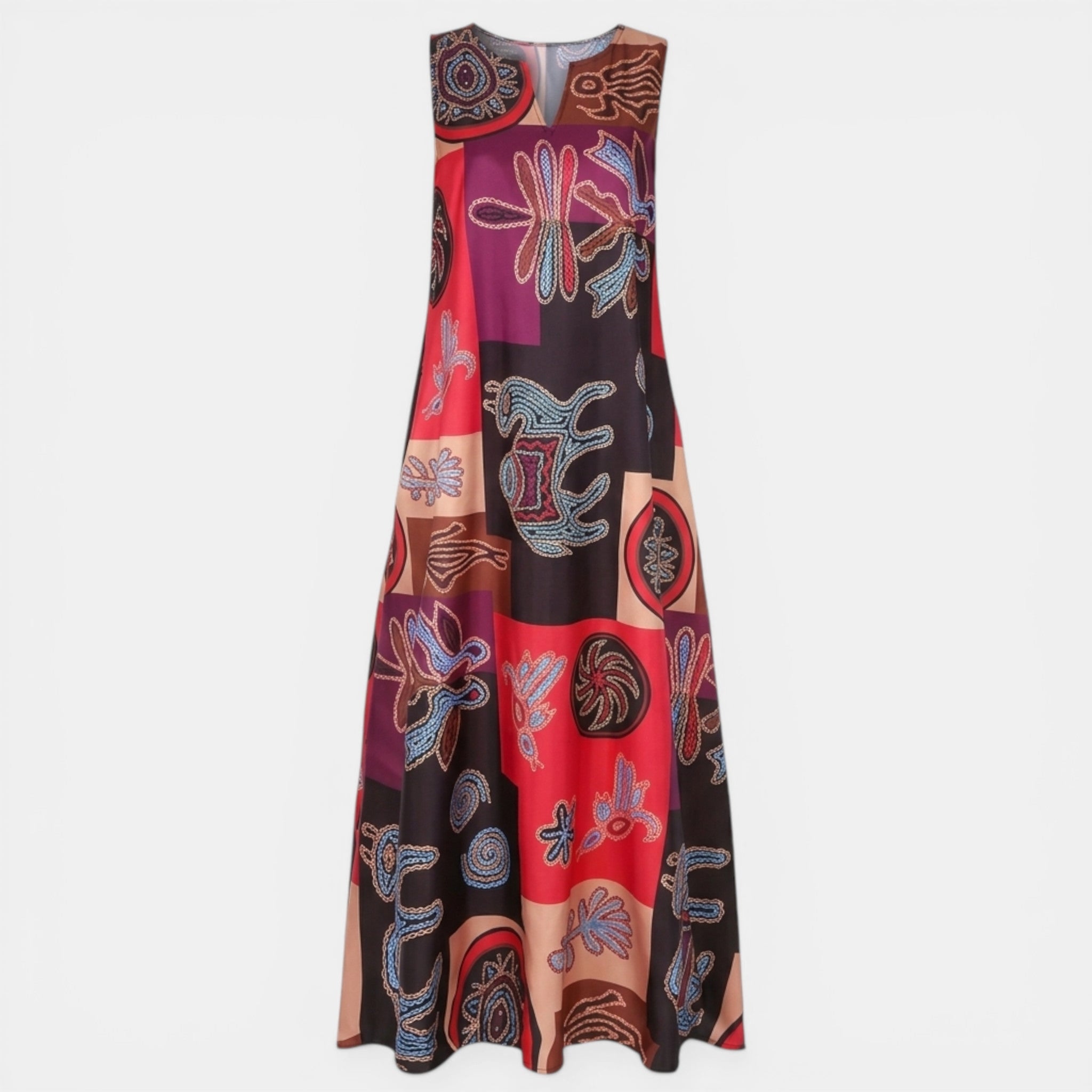 Women’s Printed A-Line Dress – Sleeveless V-Neck