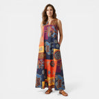 Women’s Printed A-Line Dress – Sleeveless V-Neck