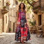 Women’s Printed A-Line Dress – Sleeveless V-Neck