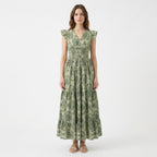 Women’s Printed Maxi Dress – V-Neck Shirred Waist