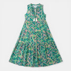 Women’s Printed Midi Dress – Sleeveless Tassel Tie