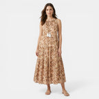 Women’s Printed Midi Dress – Sleeveless Tassel Tie